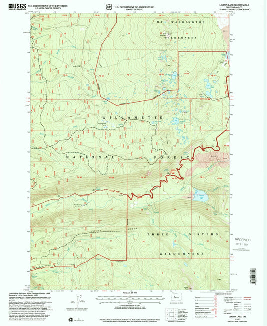 Classic USGS Linton Lake Oregon 7.5'x7.5' Topo Map Image