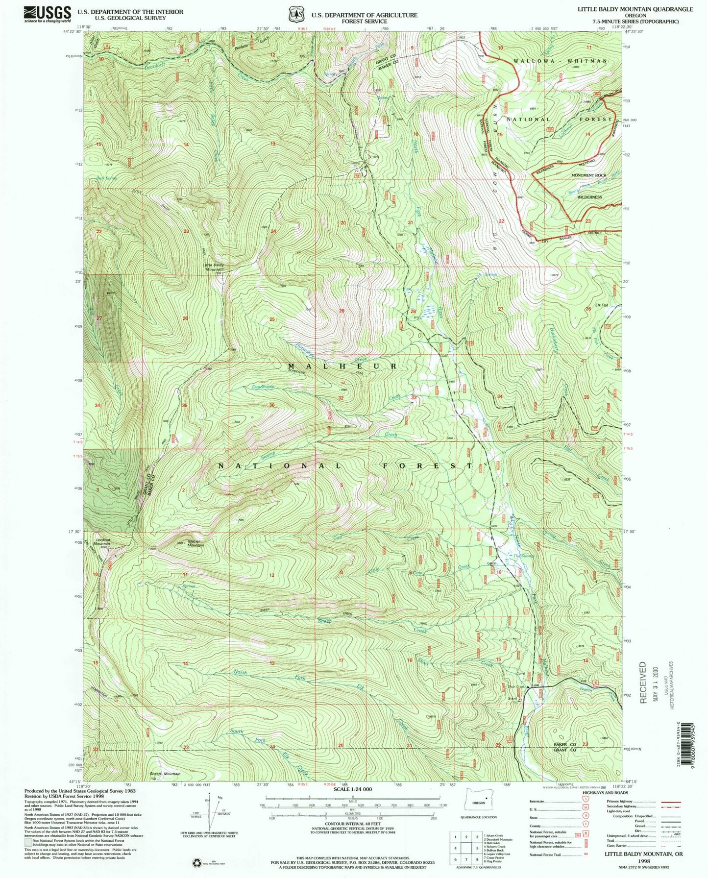 Classic USGS Little Baldy Mountain Oregon 7.5'x7.5' Topo Map Image