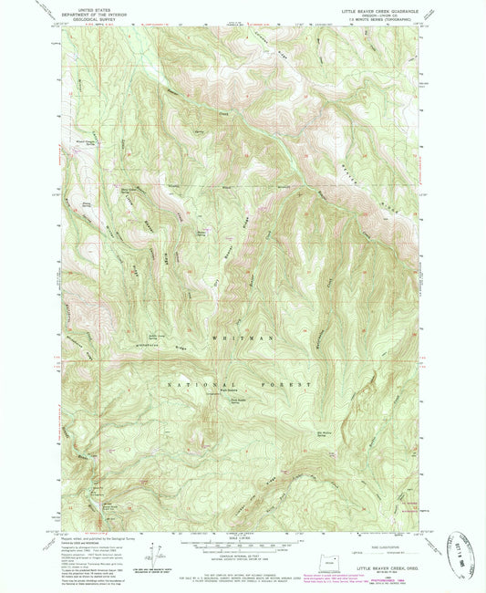 Classic USGS Little Beaver Creek Oregon 7.5'x7.5' Topo Map Image