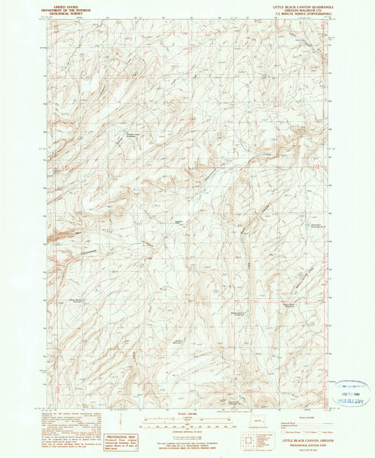 Classic USGS Little Black Canyon Oregon 7.5'x7.5' Topo Map Image
