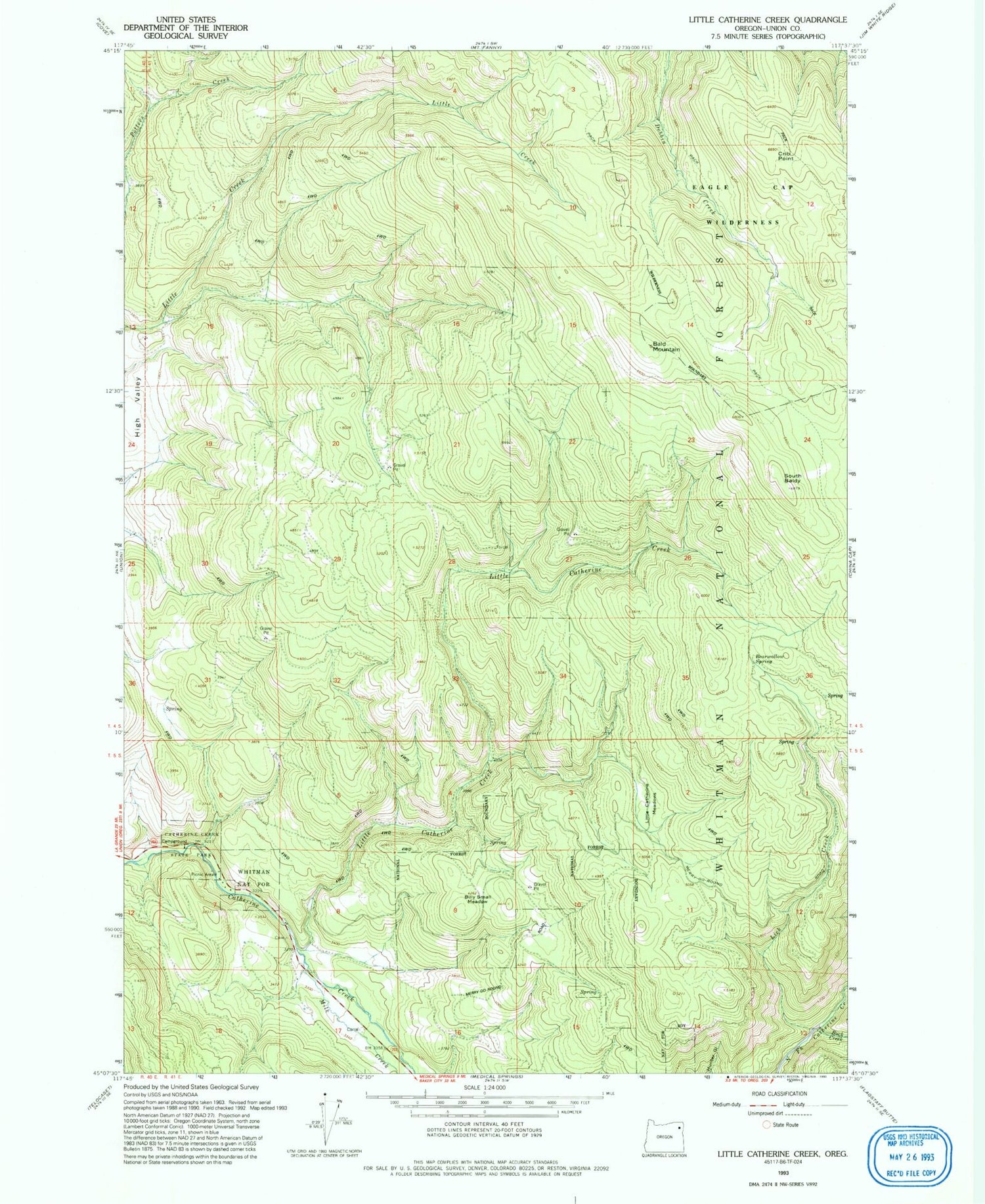Classic USGS Little Catherine Creek Oregon 7.5'x7.5' Topo Map Image