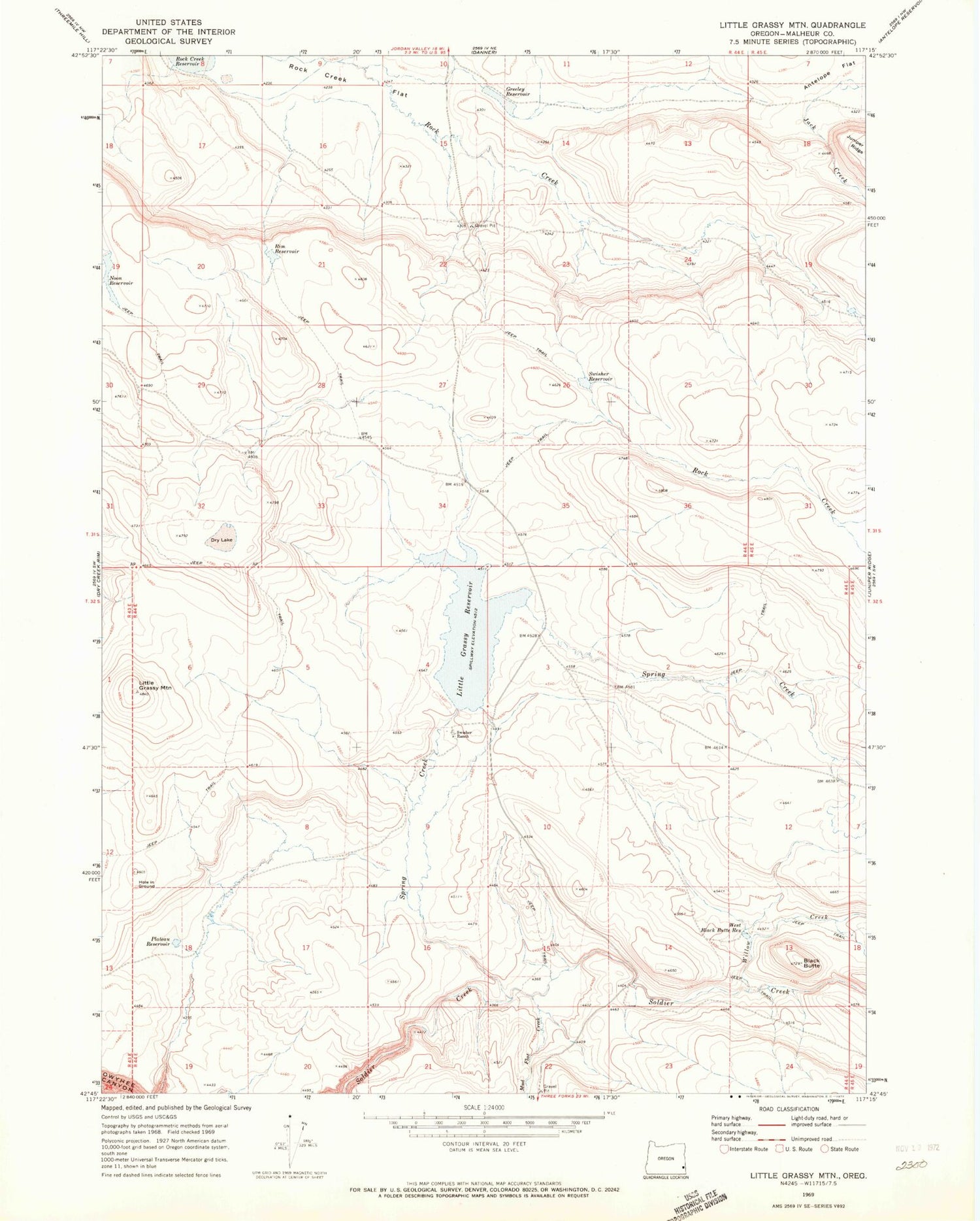 Classic USGS Little Grassy Mountain Oregon 7.5'x7.5' Topo Map Image
