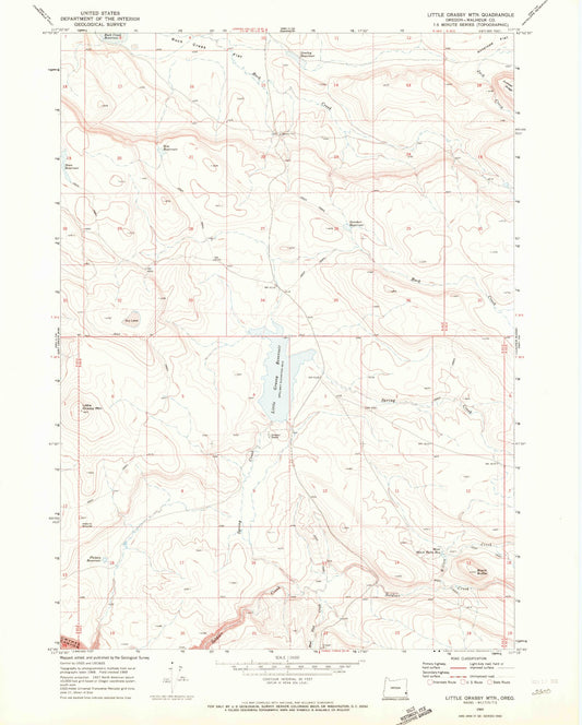 Classic USGS Little Grassy Mountain Oregon 7.5'x7.5' Topo Map Image