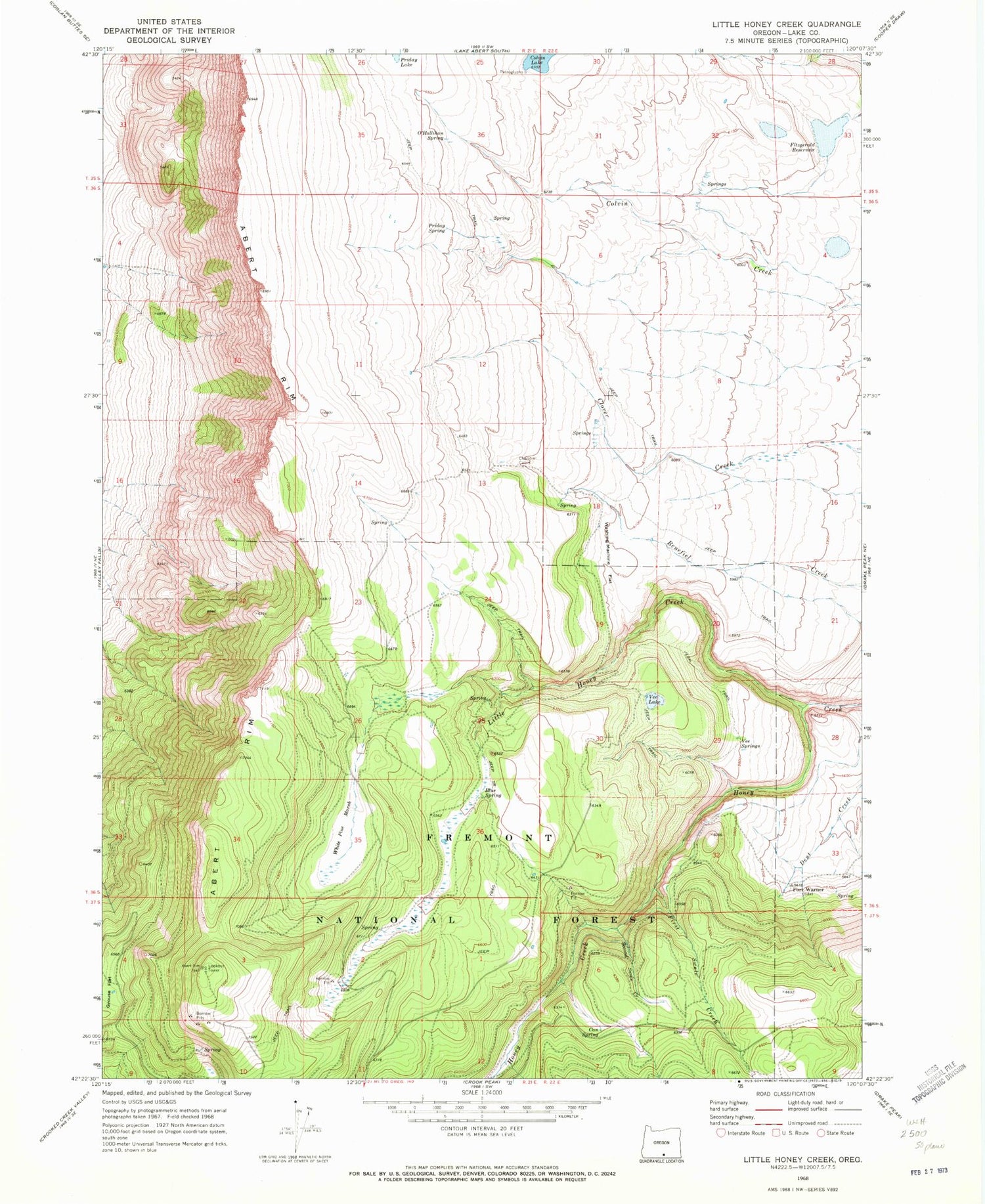 Classic USGS Little Honey Creek Oregon 7.5'x7.5' Topo Map Image