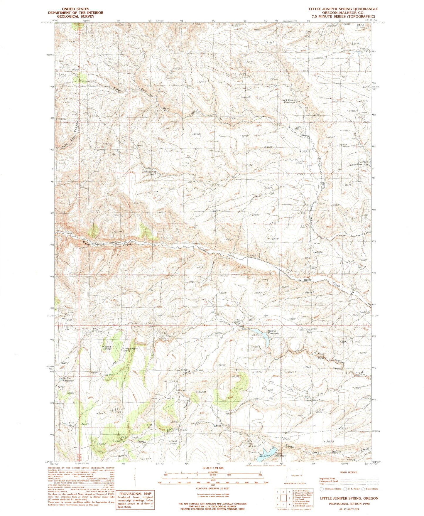 Classic USGS Little Juniper Spring Oregon 7.5'x7.5' Topo Map Image