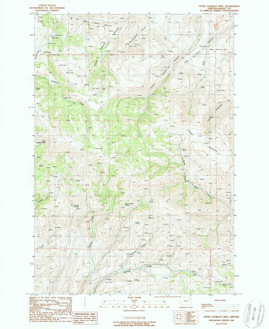 Classic USGS Little Lookout Mountain Oregon 7.5'x7.5' Topo Map Image