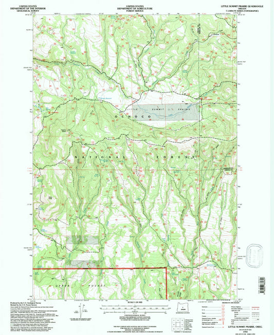 Classic USGS Little Summit Prairie Oregon 7.5'x7.5' Topo Map Image
