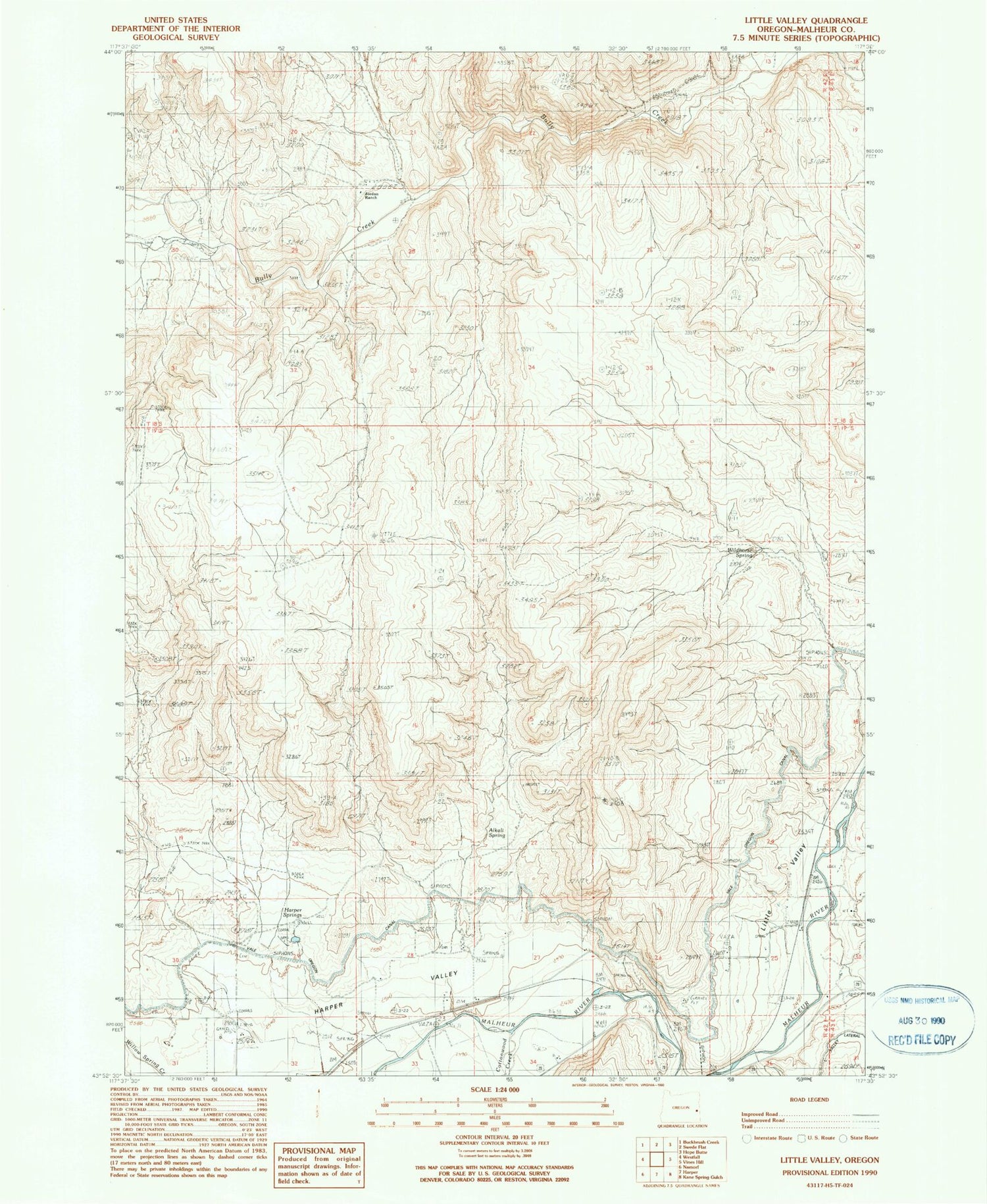 Classic USGS Little Valley Oregon 7.5'x7.5' Topo Map Image