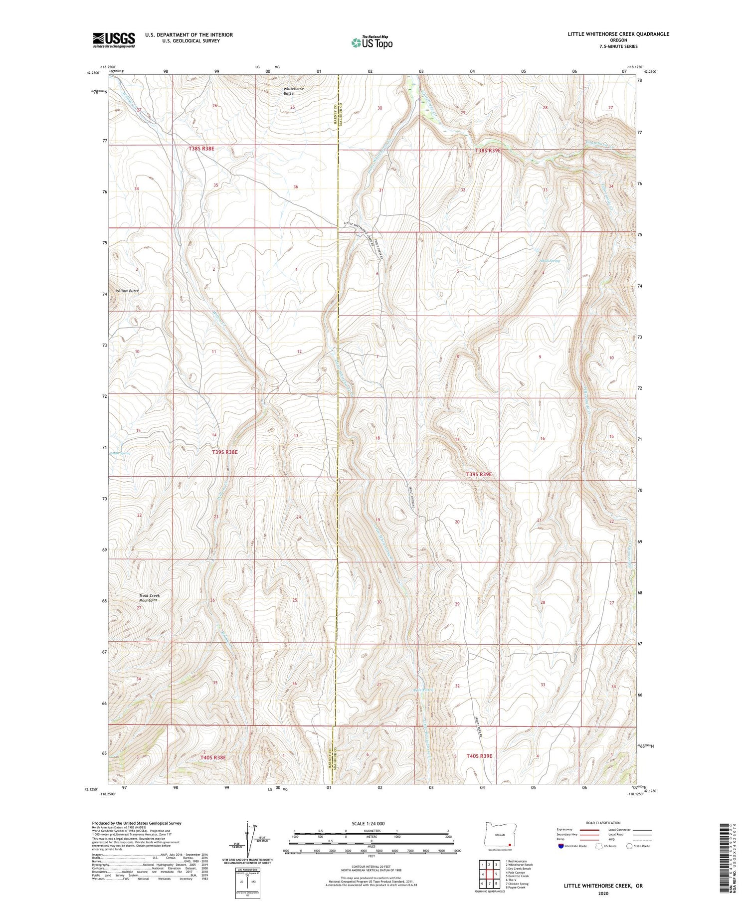 Little Whitehorse Creek Oregon US Topo Map Image