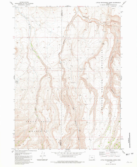 Classic USGS Little Whitehorse Creek Oregon 7.5'x7.5' Topo Map Image