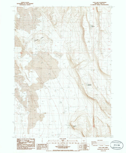 Classic USGS Loco Lake Oregon 7.5'x7.5' Topo Map Image
