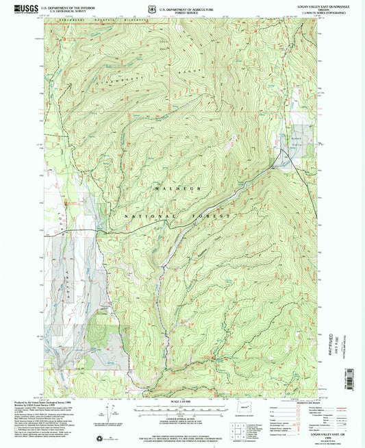 Classic USGS Logan Valley East Oregon 7.5'x7.5' Topo Map Image