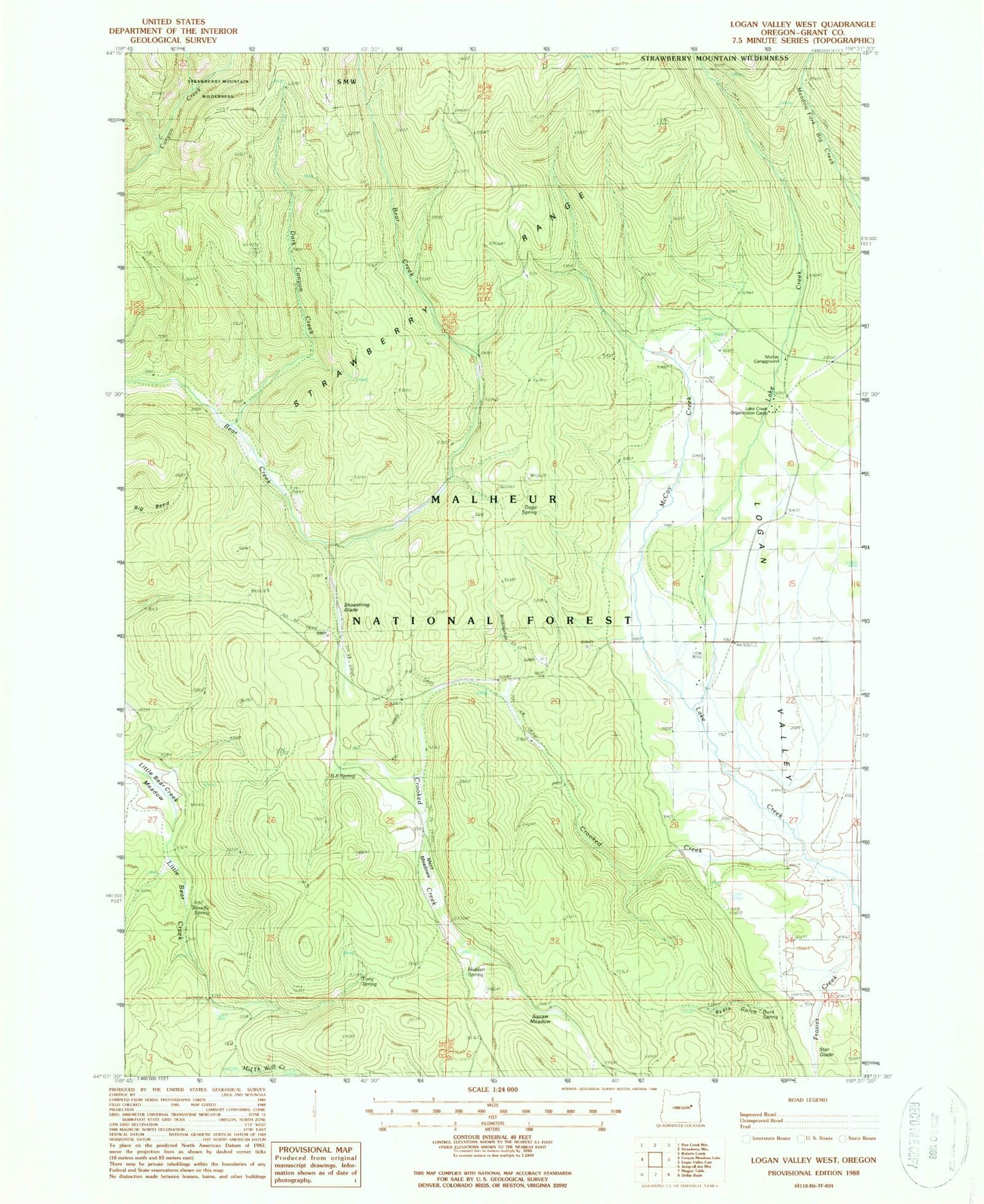 Classic USGS Logan Valley West Oregon 7.5'x7.5' Topo Map Image