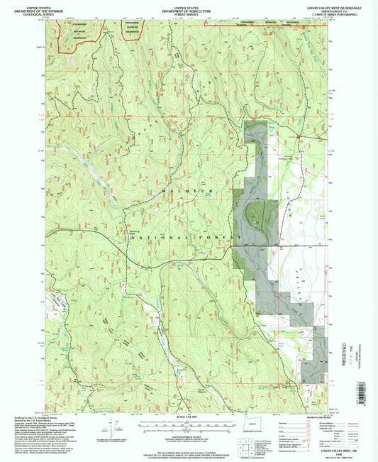 Classic USGS Logan Valley West Oregon 7.5'x7.5' Topo Map Image