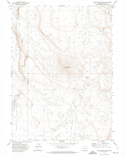 Classic USGS Lone Grave Butte Oregon 7.5'x7.5' Topo Map Image