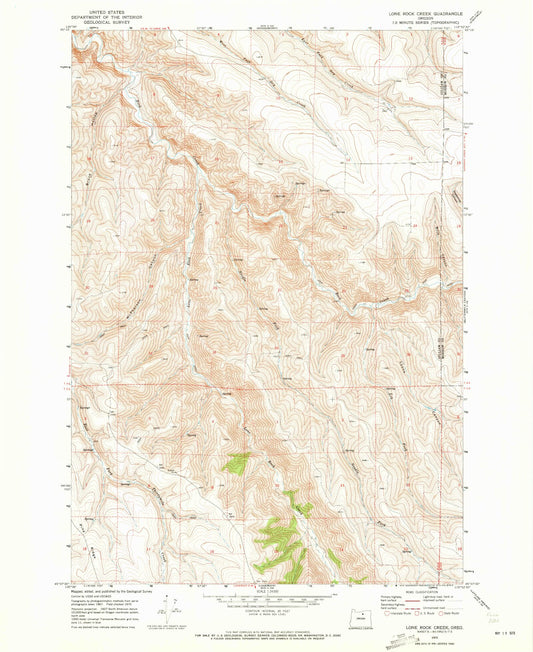 Classic USGS Lone Rock Creek Oregon 7.5'x7.5' Topo Map Image