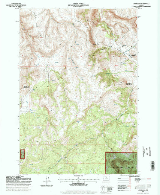 Classic USGS Lonerock Oregon 7.5'x7.5' Topo Map Image