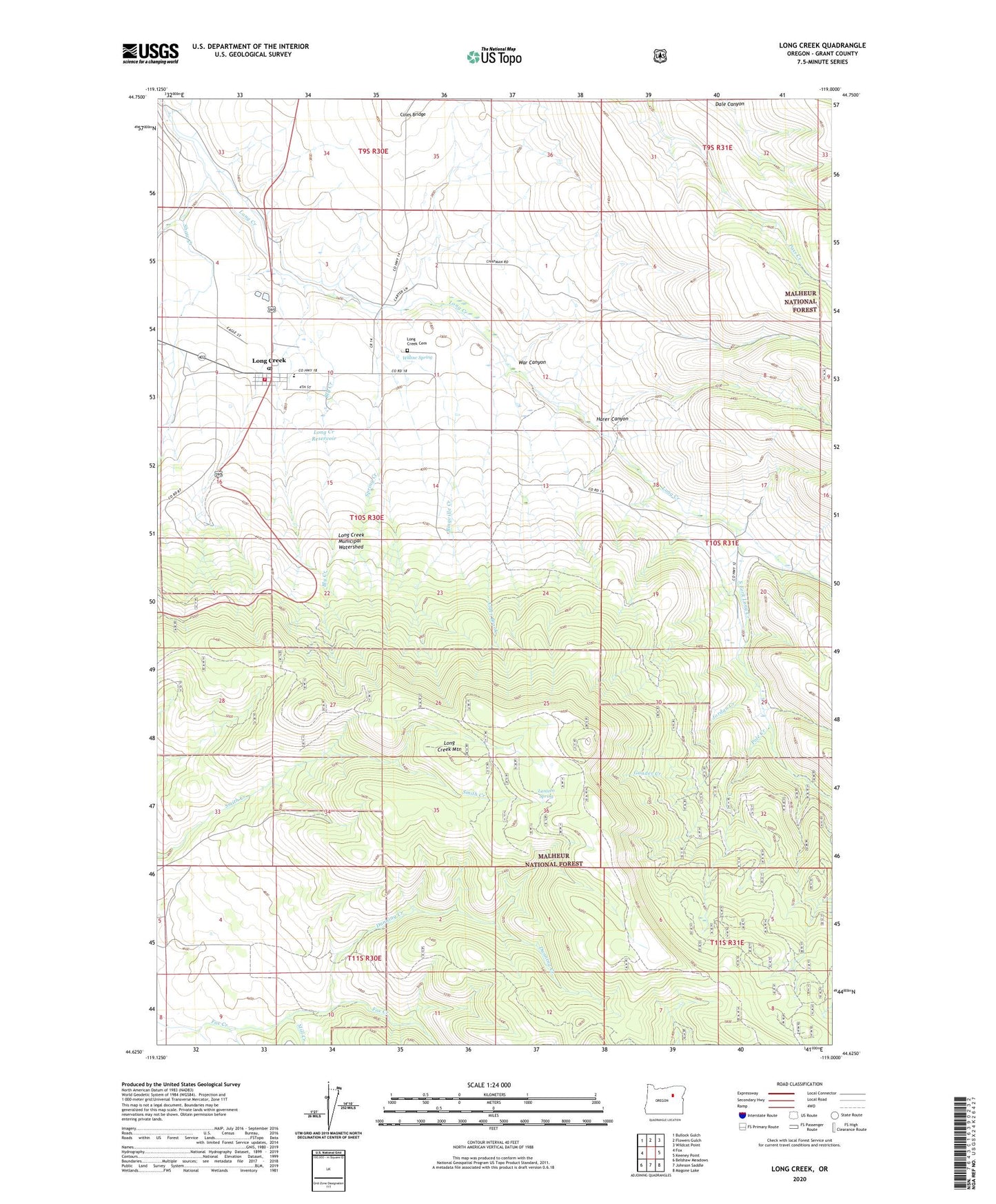 Long Creek Oregon US Topo Map Image