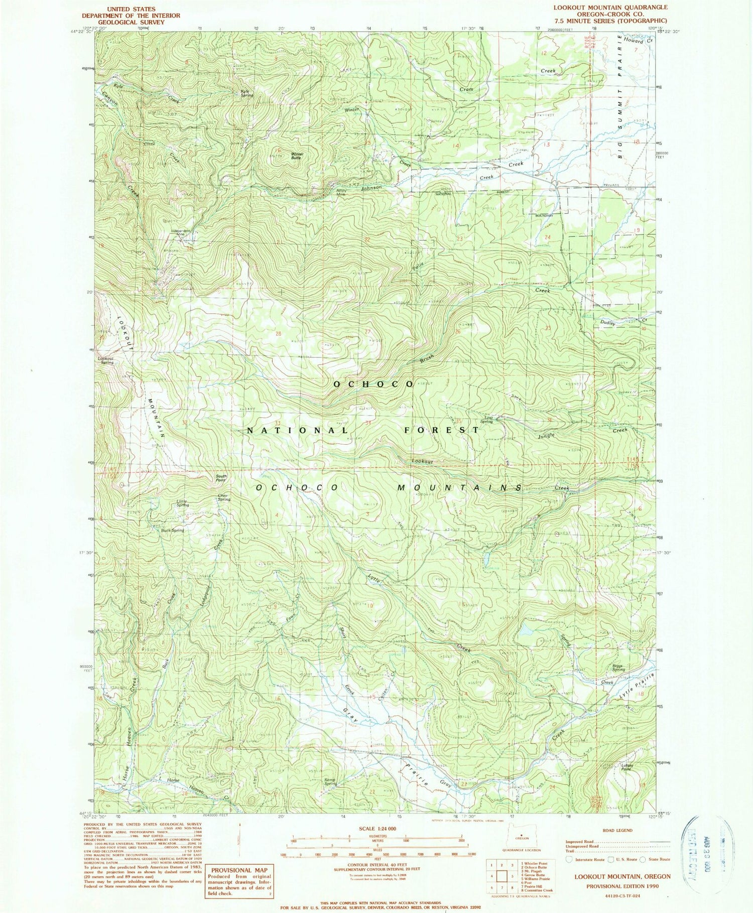 Classic USGS Lookout Mountain Oregon 7.5'x7.5' Topo Map Image