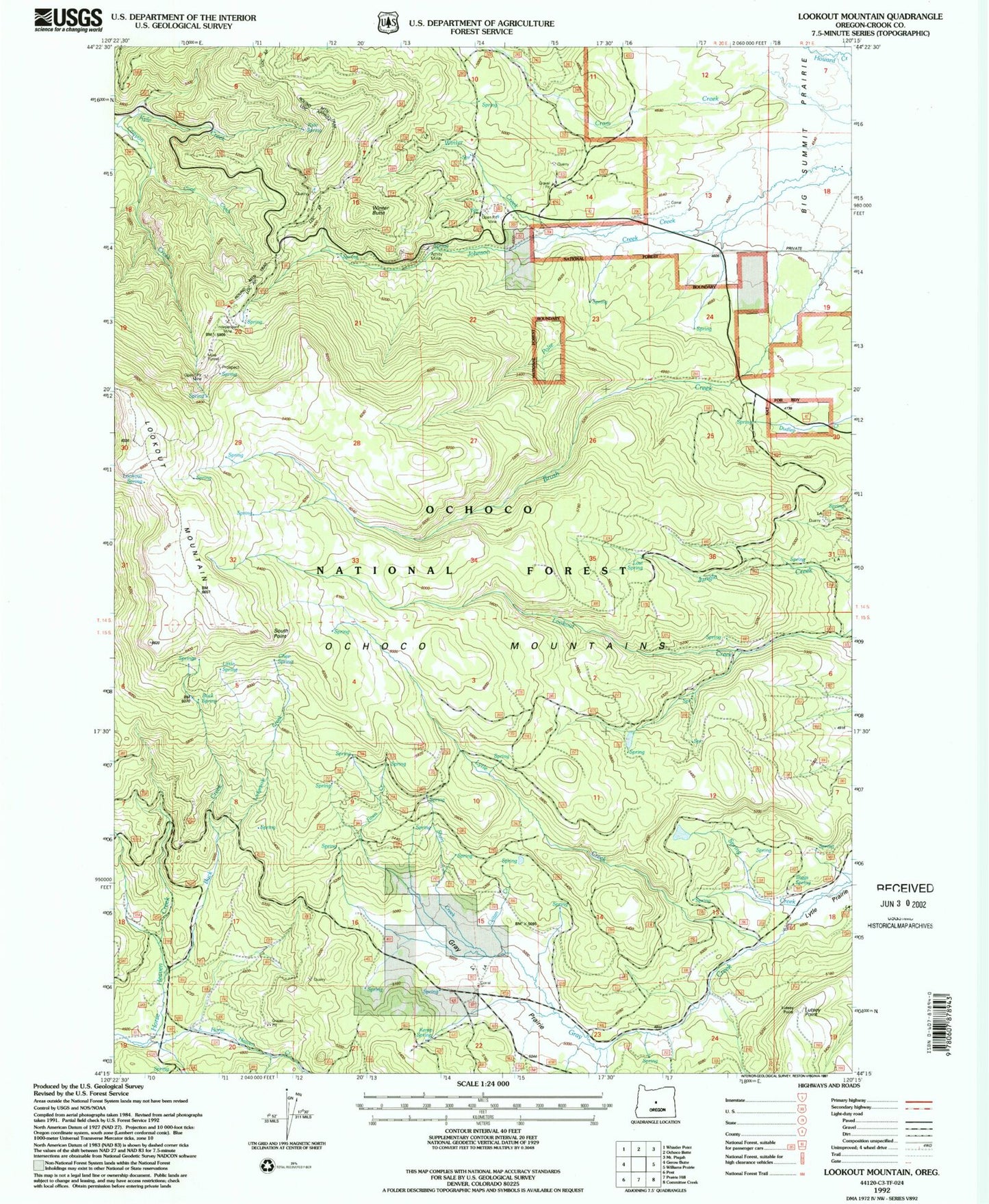 Classic USGS Lookout Mountain Oregon 7.5'x7.5' Topo Map Image