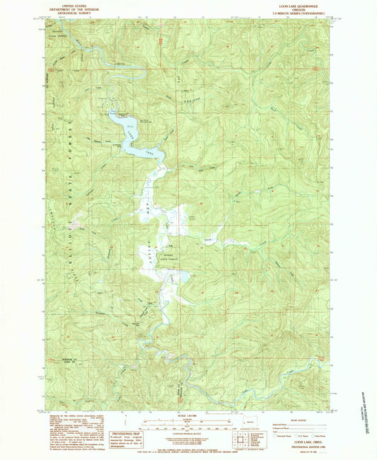 Classic USGS Loon Lake Oregon 7.5'x7.5' Topo Map Image