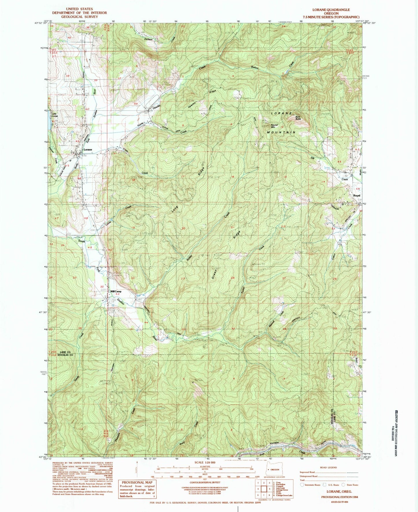 Classic USGS Lorane Oregon 7.5'x7.5' Topo Map Image