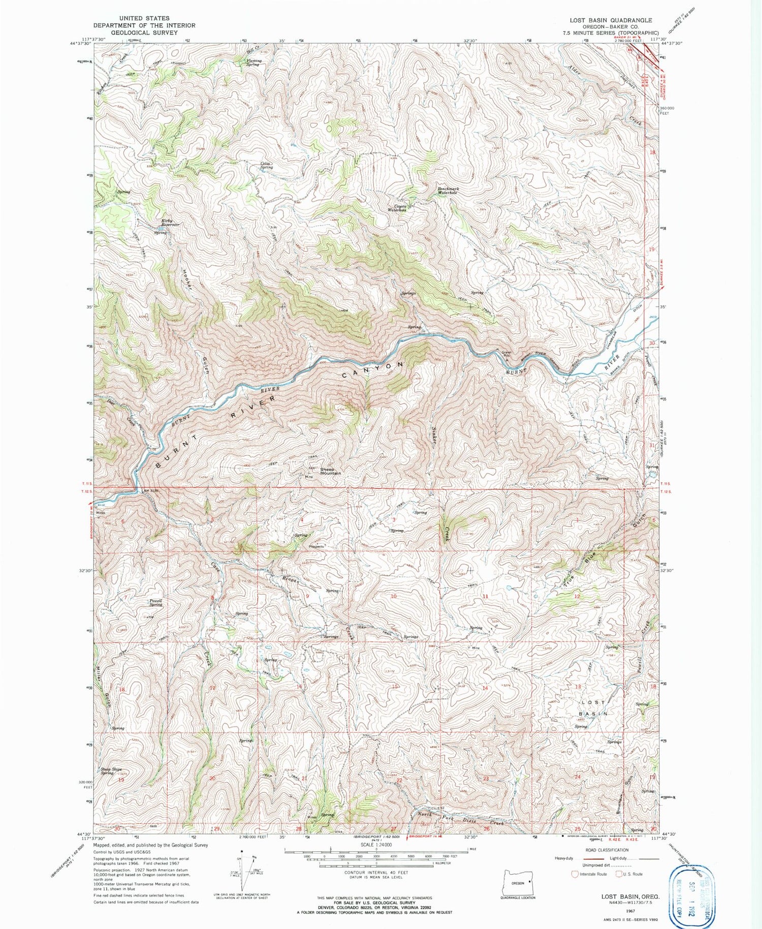 Classic USGS Lost Basin Oregon 7.5'x7.5' Topo Map Image