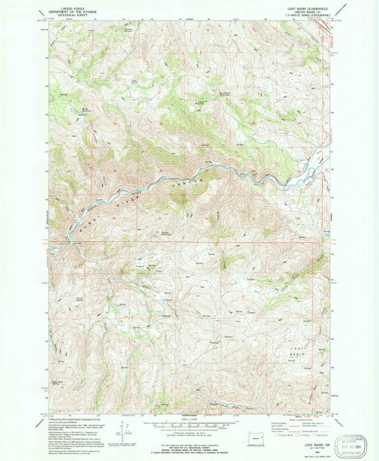 Classic USGS Lost Basin Oregon 7.5'x7.5' Topo Map Image