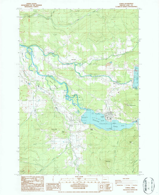 Classic USGS Lowell Oregon 7.5'x7.5' Topo Map Image
