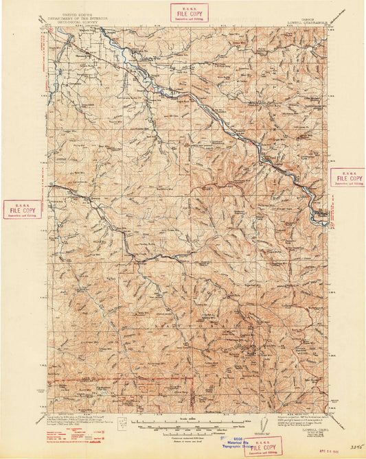 Historic 1942 Lowell Oregon 30'x30' Topo Map Image