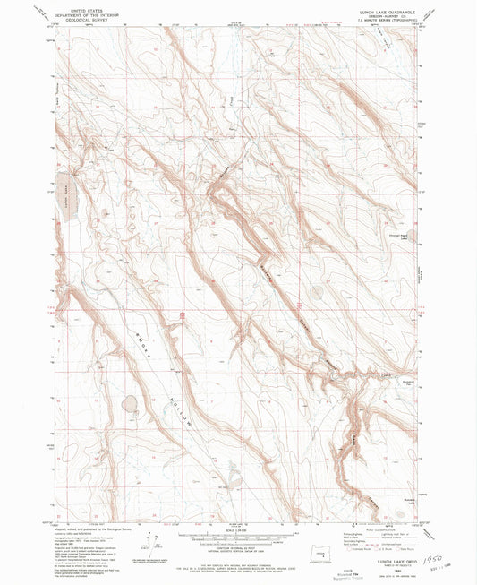 Classic USGS Lunch Lake Oregon 7.5'x7.5' Topo Map Image