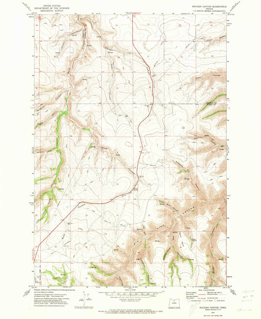 Classic USGS Macken Canyon Oregon 7.5'x7.5' Topo Map Image