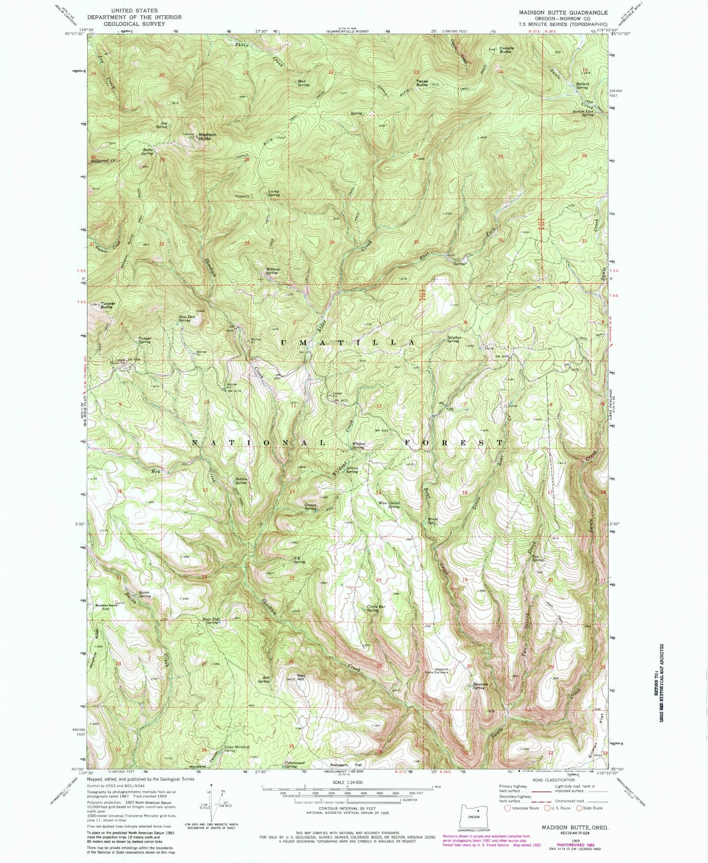 Classic USGS Madison Butte Oregon 7.5'x7.5' Topo Map Image