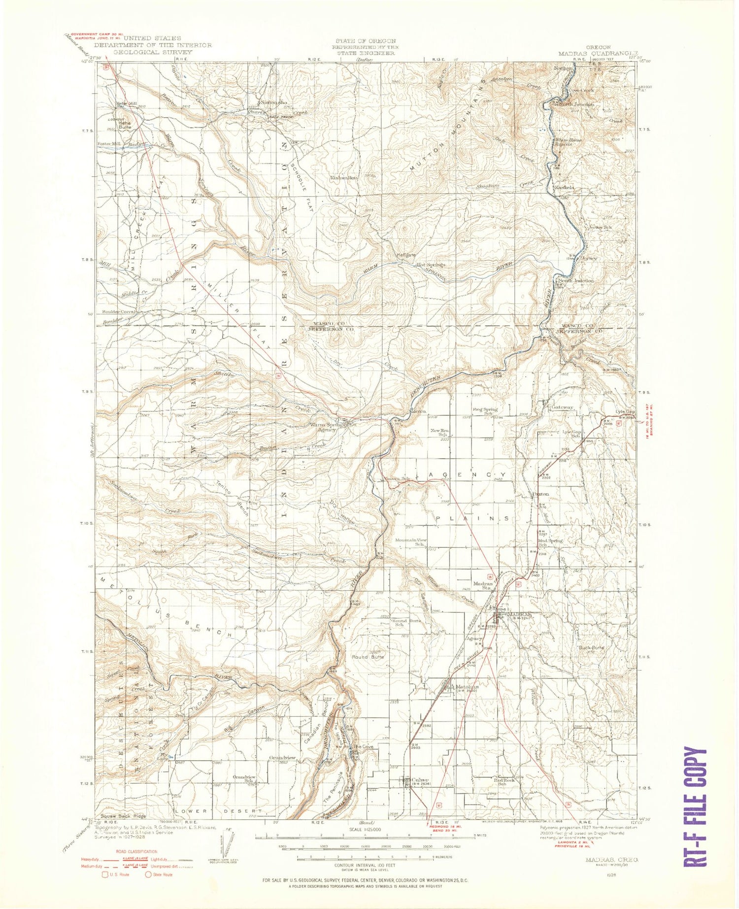 Historic 1928 Madras Oregon 30'x30' Topo Map Image