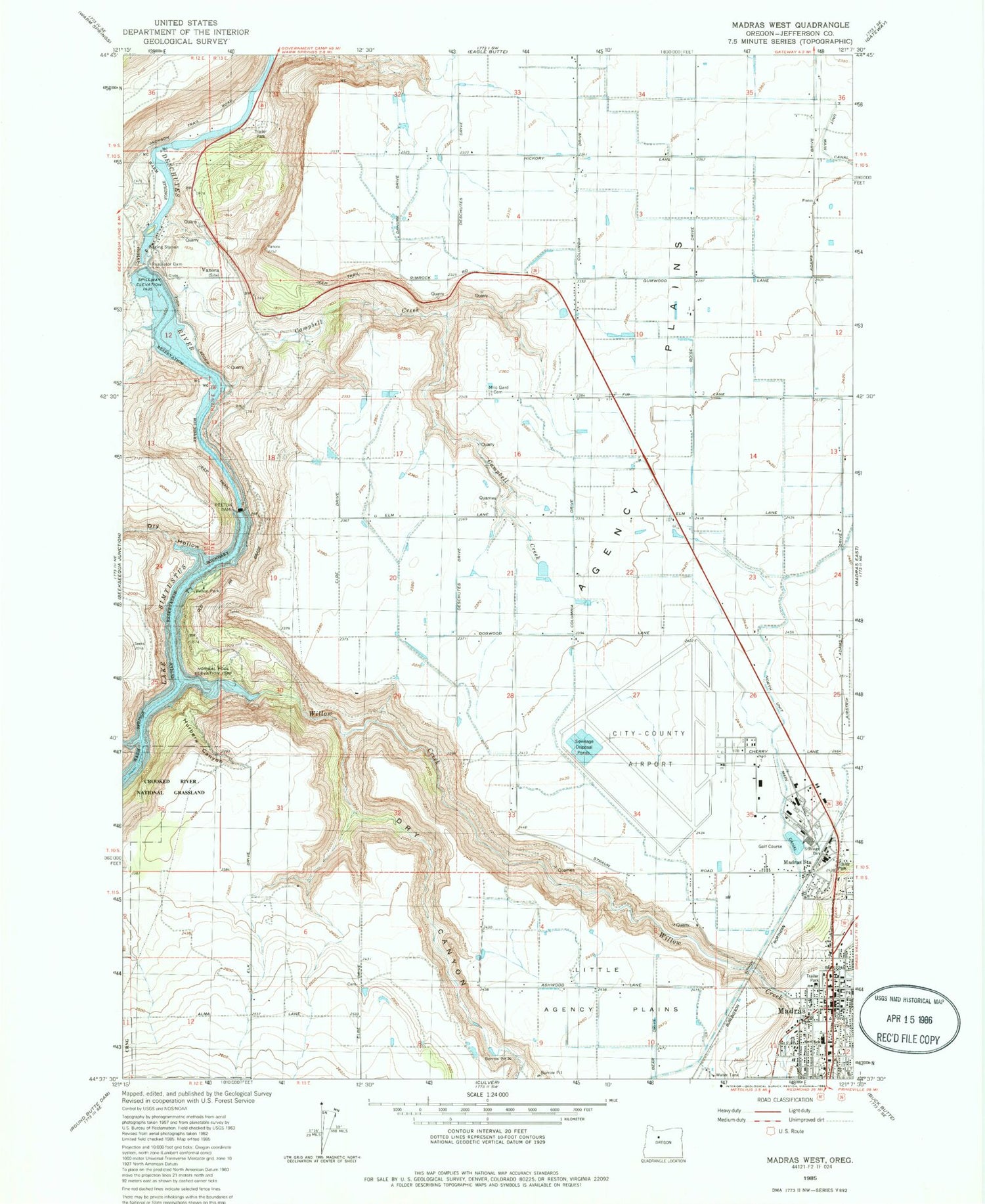 Classic USGS Madras West Oregon 7.5'x7.5' Topo Map Image