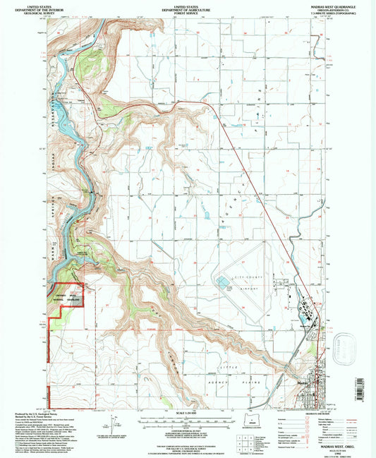 Classic USGS Madras West Oregon 7.5'x7.5' Topo Map Image