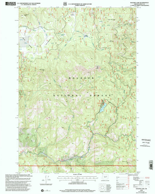 Classic USGS Magone Lake Oregon 7.5'x7.5' Topo Map Image