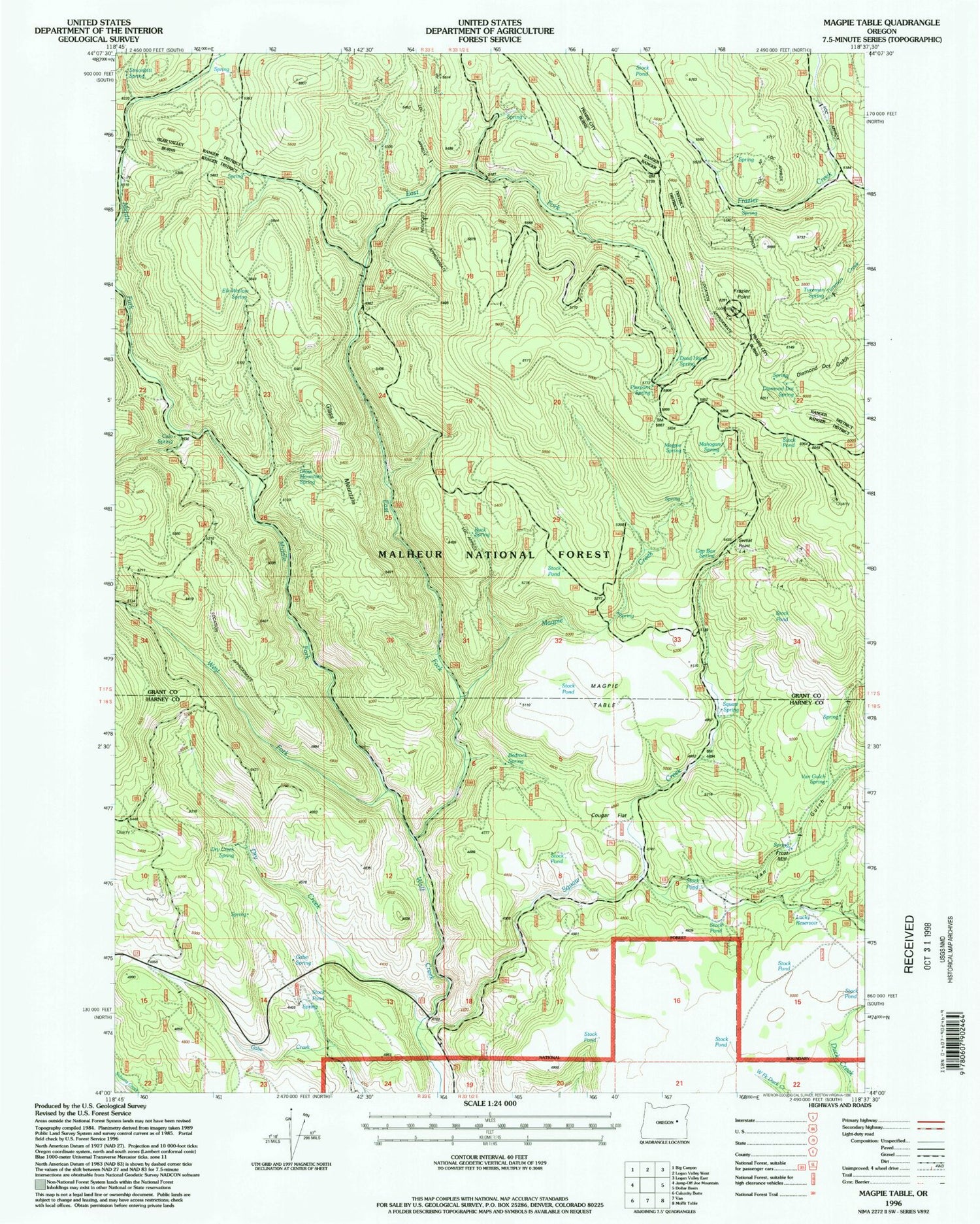 Classic USGS Magpie Table Oregon 7.5'x7.5' Topo Map Image