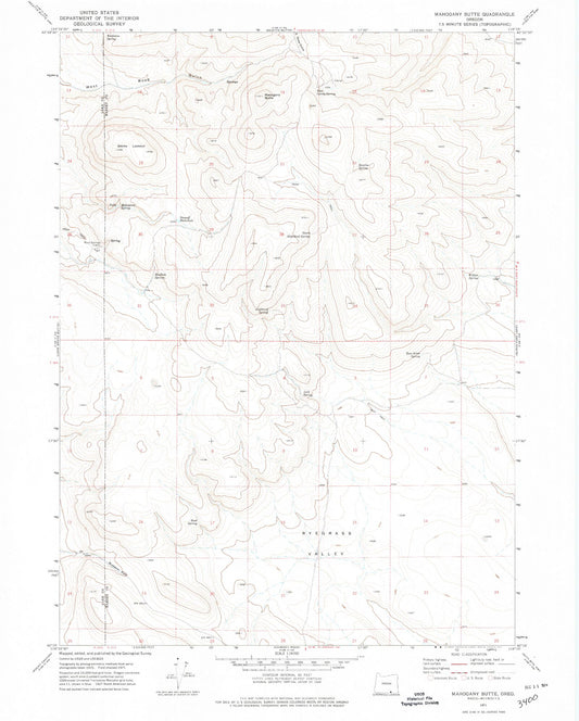 Classic USGS Mahogany Butte Oregon 7.5'x7.5' Topo Map Image