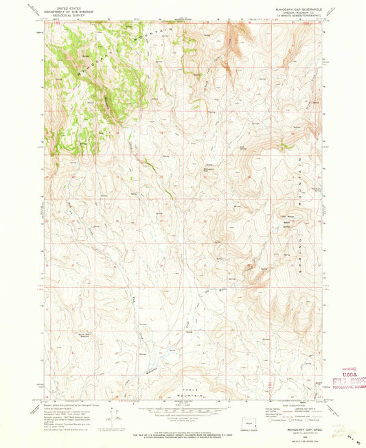 Classic USGS Mahogany Gap Oregon 7.5'x7.5' Topo Map Image