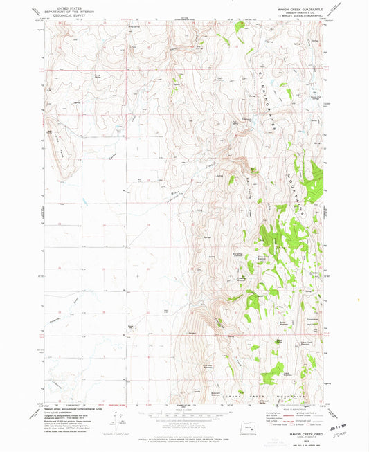 Classic USGS Mahon Creek Oregon 7.5'x7.5' Topo Map Image