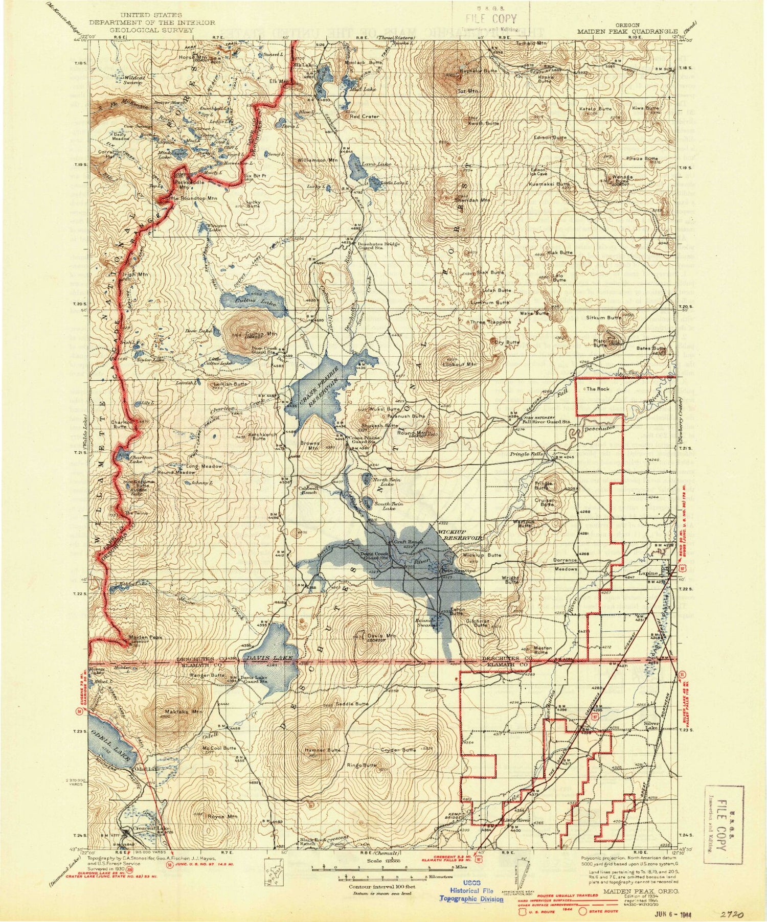Historic 1934 Maiden Peak Oregon 30'x30' Topo Map Image