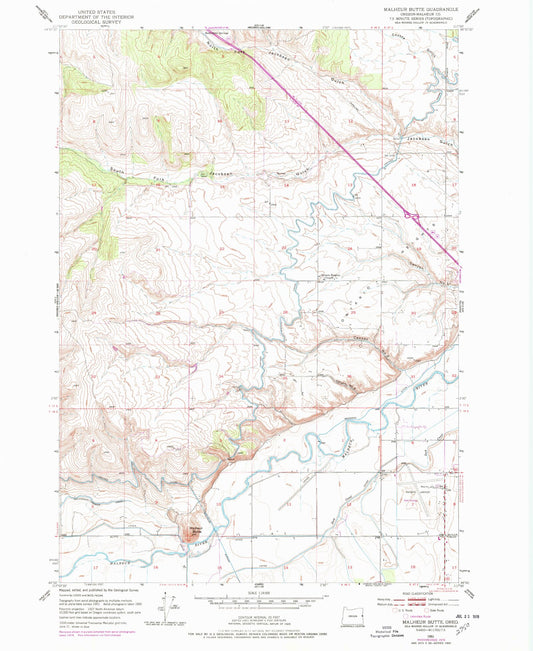 Classic USGS Malheur Butte Oregon 7.5'x7.5' Topo Map Image