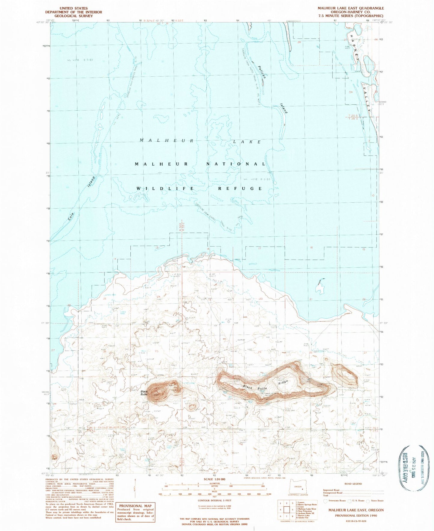 Classic USGS Malheur Lake East Oregon 7.5'x7.5' Topo Map Image
