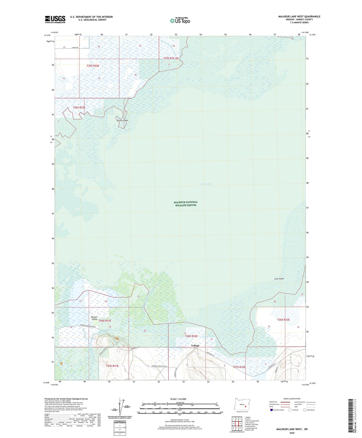 Malheur Lake West Oregon US Topo Map Image