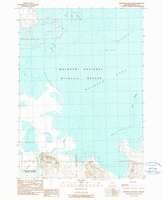 Classic USGS Malheur Lake West Oregon 7.5'x7.5' Topo Map Image