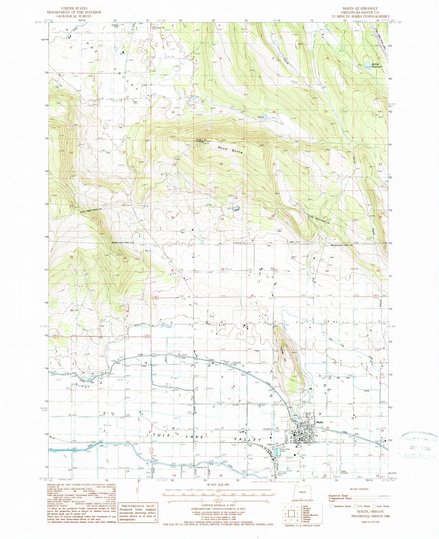 Classic USGS Malin Oregon 7.5'x7.5' Topo Map Image