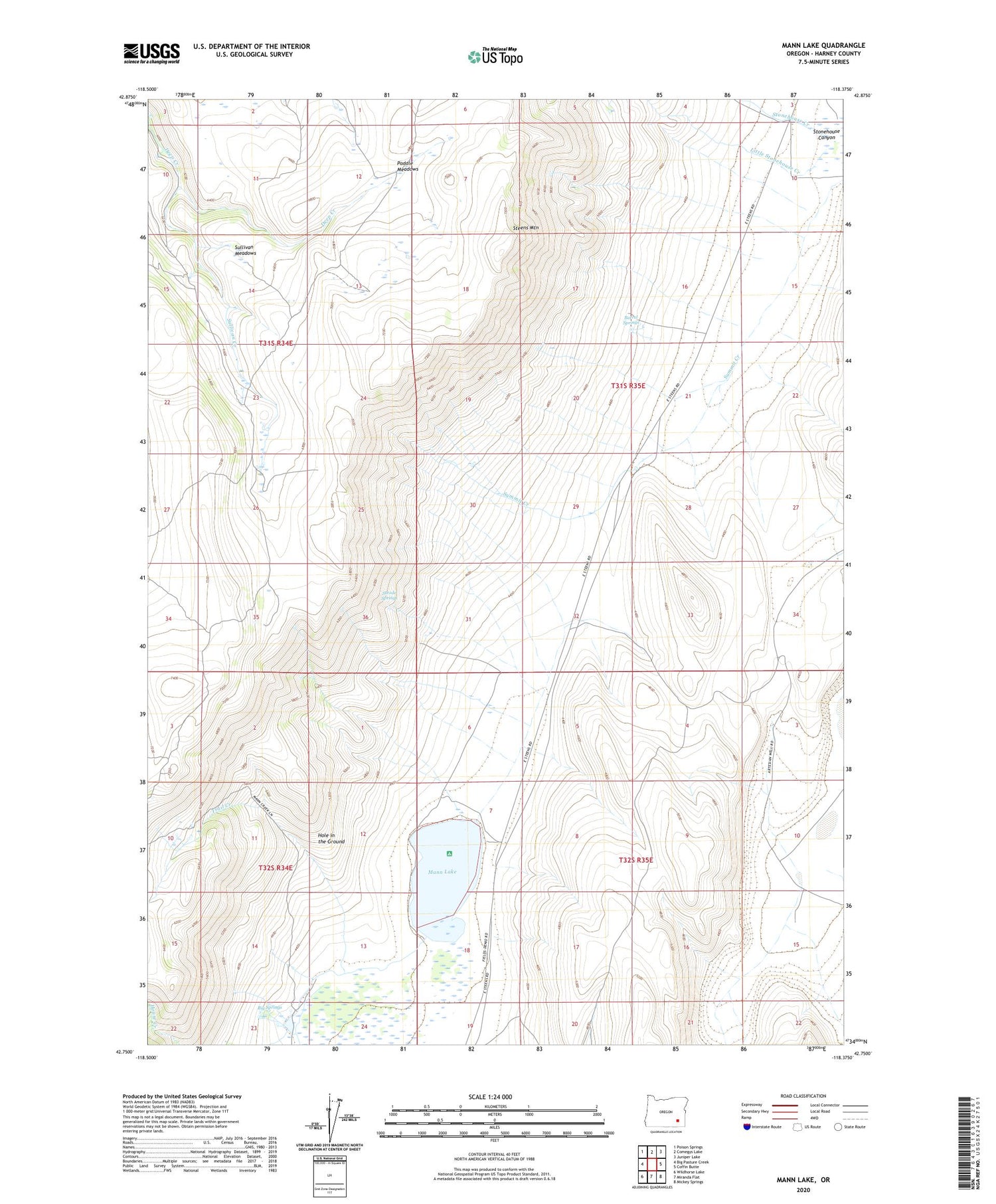 Mann Lake Oregon US Topo Map Image