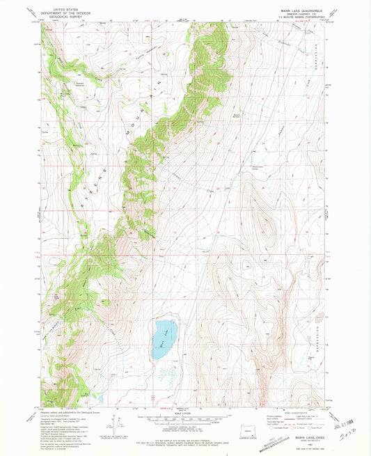 Classic USGS Mann Lake Oregon 7.5'x7.5' Topo Map Image