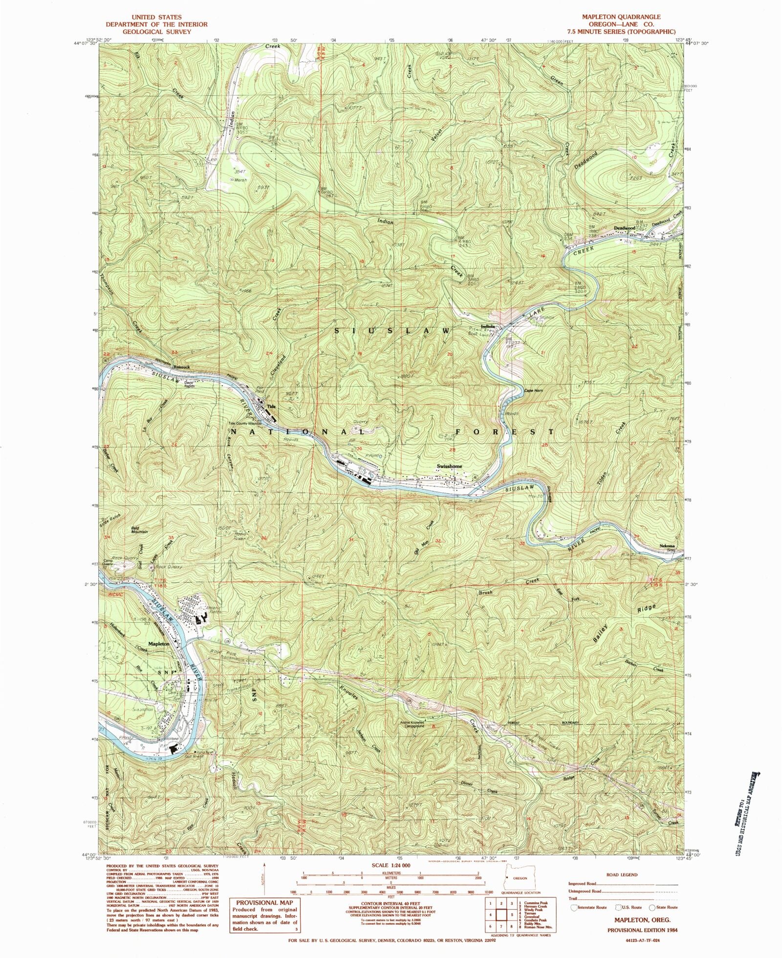 Classic USGS Mapleton Oregon 7.5'x7.5' Topo Map – MyTopo Map Store